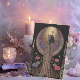 Divine Egyptian Goddess Isis Rainbow Gold on Black 台座サイン