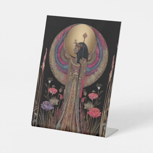 Divine Egyptian Goddess Isis Rainbow Gold on Black 台座サイン (正面)