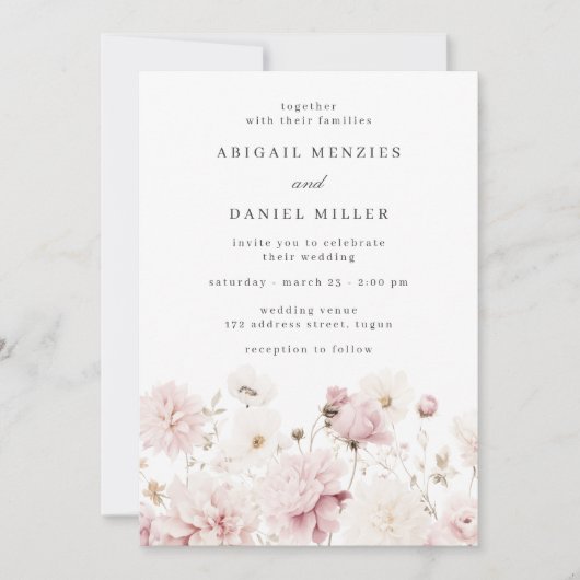 Divine Elegant Blush & White Floral Wedding 招待状 (正面)