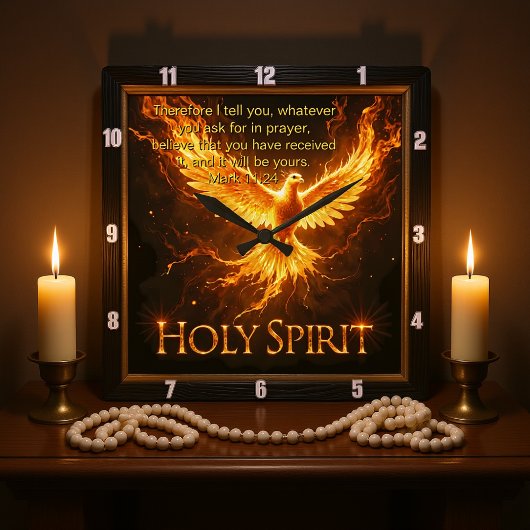 Divine Flame Holy Spirit Phoenix Mark 11:24 Verse スクエア壁時計