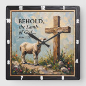 Divine Grace: John 1:29 Time スクエア壁時計 (正面)