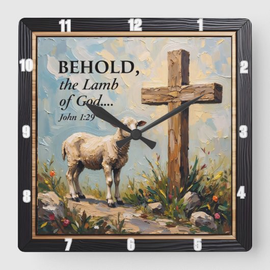Divine Grace: John 1:29 Time スクエア壁時計 (正面)