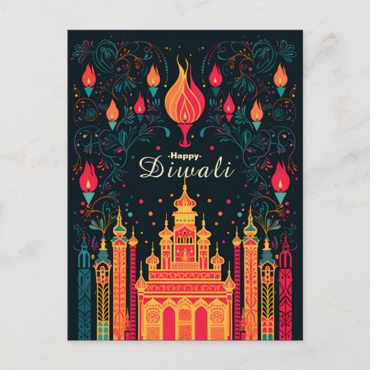 Divine Illumination: A Diwaliお祝い シーズンポストカード (正面)