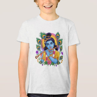 Divine Lord Krishna Playing Flute with Peacock Fea トライブレンドTシャツ