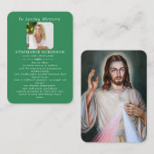 Divine Mercy Catholic Funeral Green Prayer Card 名刺 (正面/裏面)