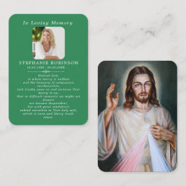 Divine Mercy Catholic Funeral Green Prayer Card 名刺