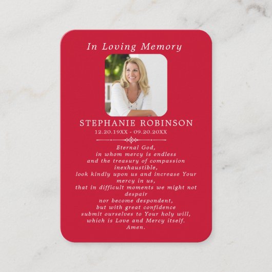 Divine Mercy Catholic Funeral Red Prayer Card 名刺 (正面)