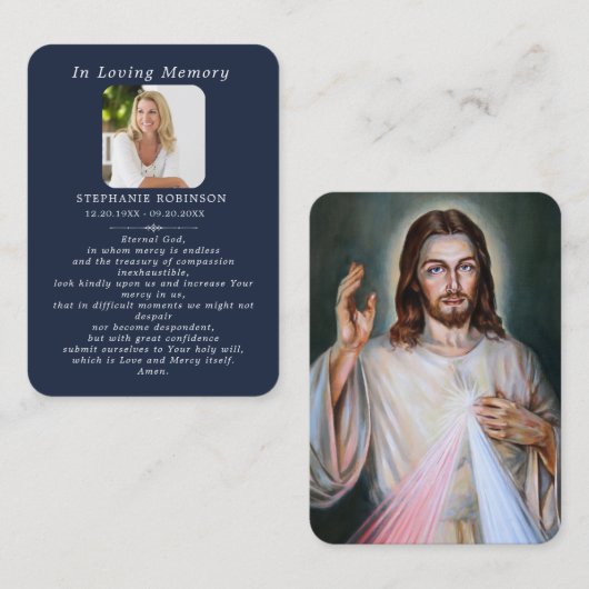 Divine Mercy Catholic Jesus Funeral Prayer Card 名刺 (正面/裏面)
