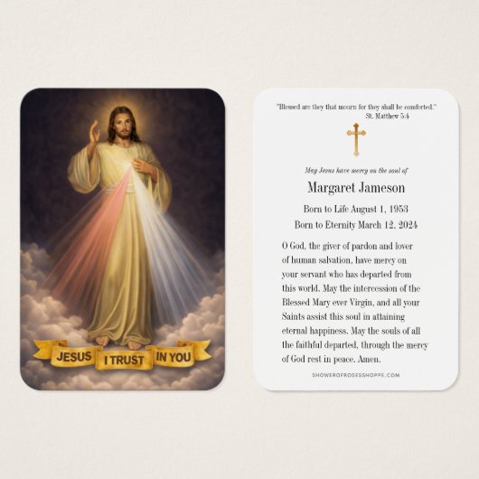 Divine Mercy Jesus Catholic Funeral Holy Card - (正面&裏面)
