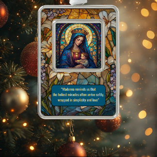 Divine Motherhood Madonna & Baby Jesus Golden Halo シルバープレートフレームオーナメント