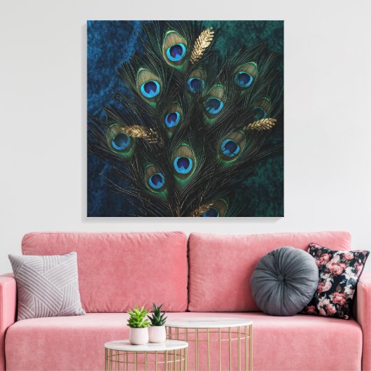 Divine Peacock Feathers Wall Art | Boho Spiritual  キャンバスプリント (インサイチュ (リビング))