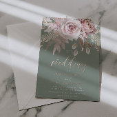 Divine Rose Gold Blush & Sage Floral Wedding 箔招待状