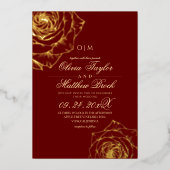 Divine Royal Red Gold Rose Flowers The Wedding of 箔招待状 (正面)