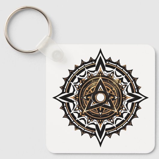 Divine Sacred Mandala – Black & Gold Trishul キーホルダー (正面)