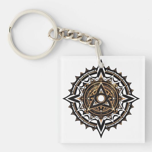 Divine Sacred Mandala – Black & Gold Trishul キーホルダー (正面)