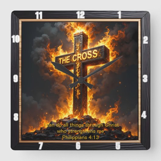 Divine Strength The Cross Philippians 4:13 Verse スクエア壁時計 (正面)