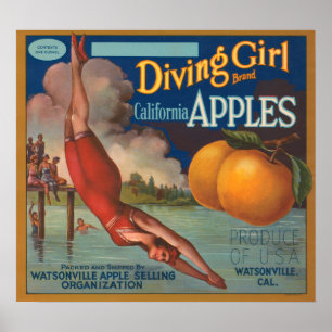 Diving Girl California Apples ポスター