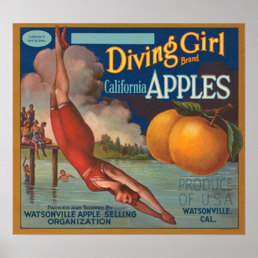 Diving Girl California Apples ポスター (正面)