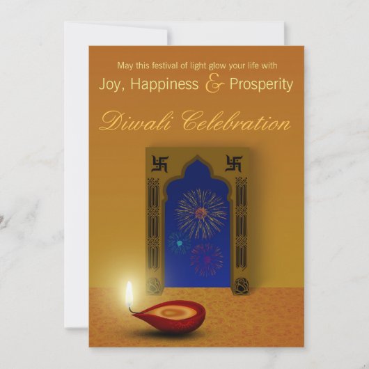 Diwaliのお祝いの幸せな花火-招待状 招待状 (正面)
