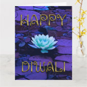 Diwaliの幸せなタイポグラフィの紫色の花のはすの花 カード (黄色い花)