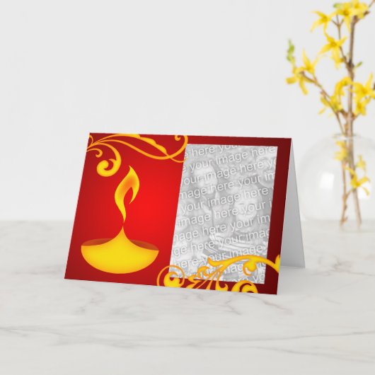 diwaliの挨拶の写真カード: 美しいライト カード (黄色い花)