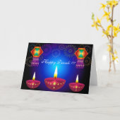 Diwaliの白熱ランプ、ランタン及び花火 カード (黄色い花)