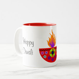 DiwaliカラフルなランプDiya ツートーンマグカップ