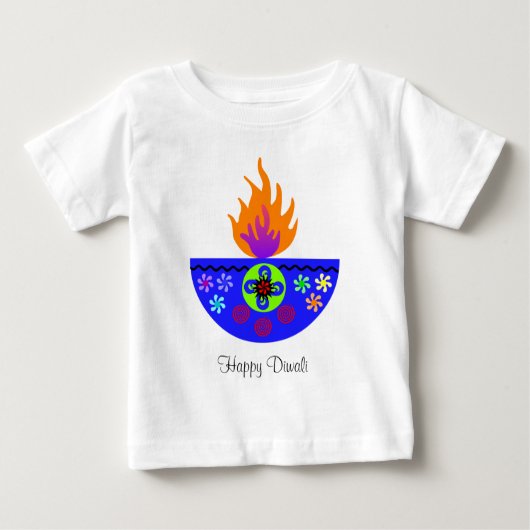 DiwaliカラフルなランプDiya ベビーTシャツ (正面)