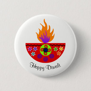 DiwaliカラフルなランプDiya 缶バッジ