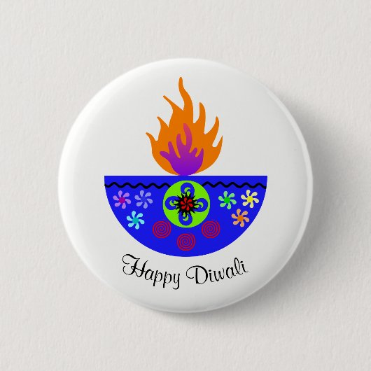 DiwaliカラフルなランプDiya 缶バッジ (正面)