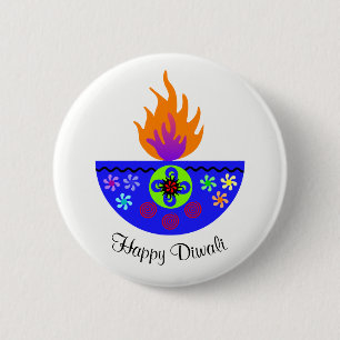 DiwaliカラフルなランプDiya 缶バッジ