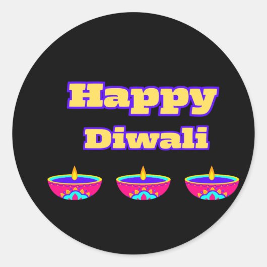 Diwaliスタンプ(Happy Diwali) ラウンドシール (正面)