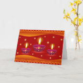 Diwali白熱［赤熱］光を放つで装飾的なランプ カード (黄色い花)