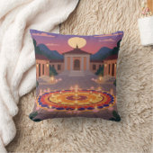 Diwali 2025 Throw Pillow – Rangoli & Diya Home Dec クッション (ブランケット)