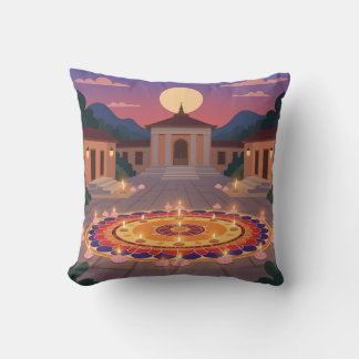 Diwali 2025 Throw Pillow – Rangoli & Diya Home Dec クッション