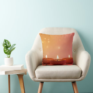 Diwali 2025 Throw Pillow – Three Glowing Diyas Hom クッション