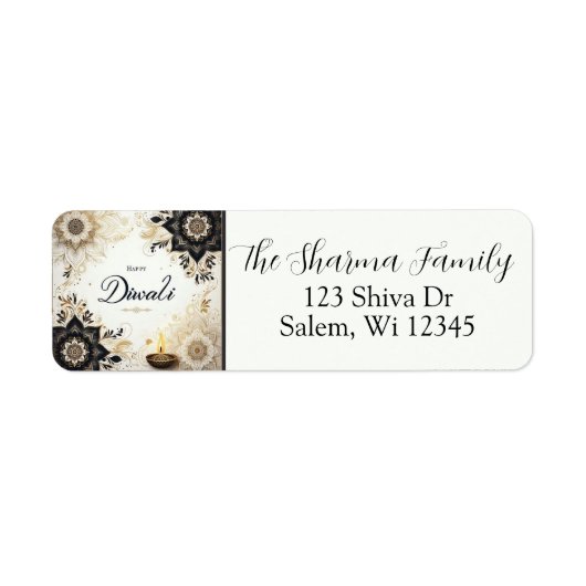 Diwali Address Label with Elegant Floral & Diya ラベル (正面)