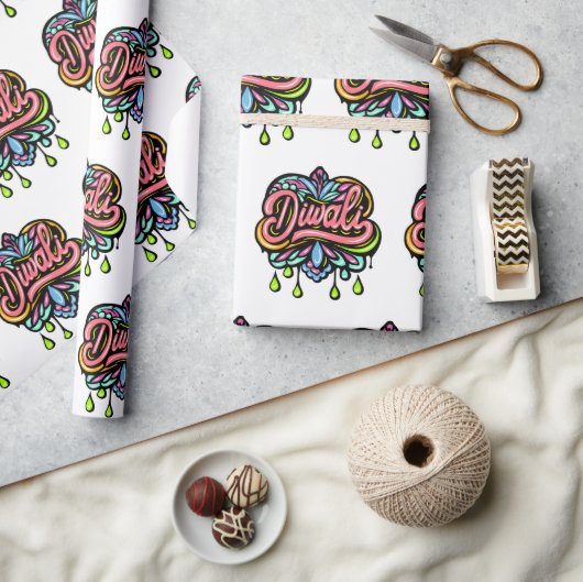 Diwali Colorful Hearts ラッピングペーパー (クラフト)