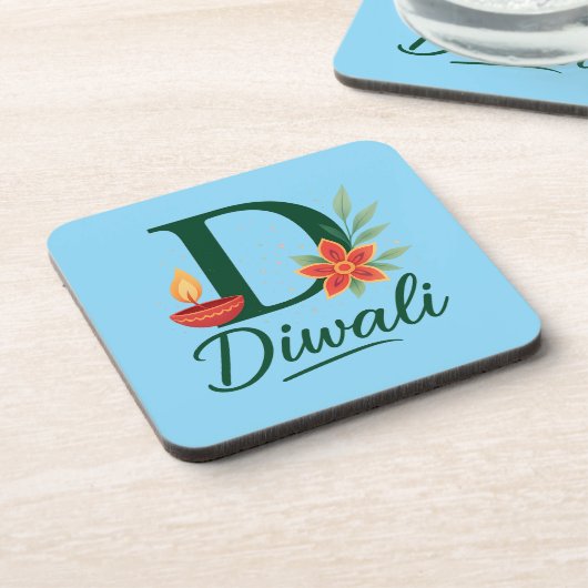 Diwali "D"モノグラムDiyaコースター（6セット） コースター (左側)