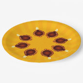 Diwali Diyasと黄色の太陽光線 ペーパープレート (アングル)