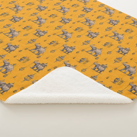 Diwali Elephant in Golden Field Toile de Jouy  シェルパブランケット (3/4)