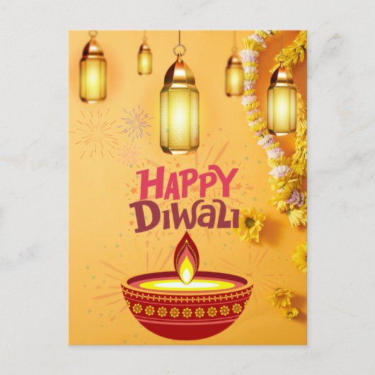 Diwali Greeting Card – 希望する光のフェスティバル ポストカード (正面)