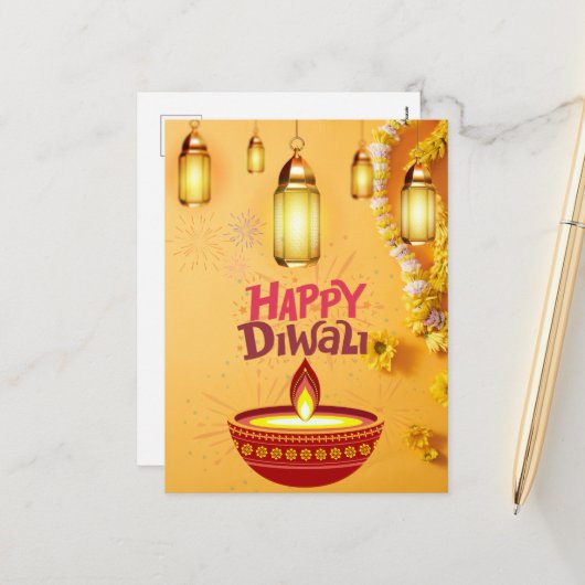 Diwali Post Card – ライトのフェスティバル シーズンポストカード (正面/裏面インサイチュ)