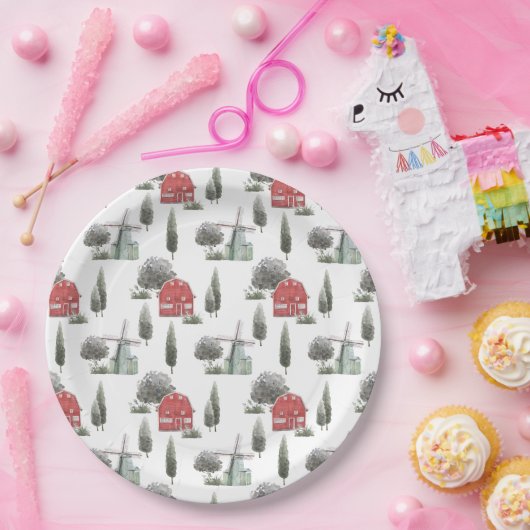 DIXIEかわいいカントリー赤い納屋の赤ちゃん動物 ペーパープレート (パーティー)