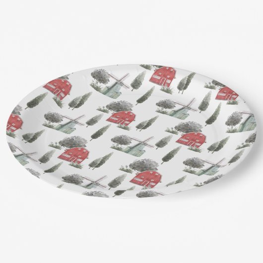 DIXIEかわいいカントリー赤い納屋の赤ちゃん動物 ペーパープレート (アングル)