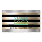 DIYあなたのロゴ金ゴールドブラシ付きスチールとブラックストライプ マグネット名刺 (正面)
