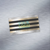 DIYあなたのロゴ金ゴールドブラシ付きスチールとブラックストライプ マグネット名刺 (インサイチュ)