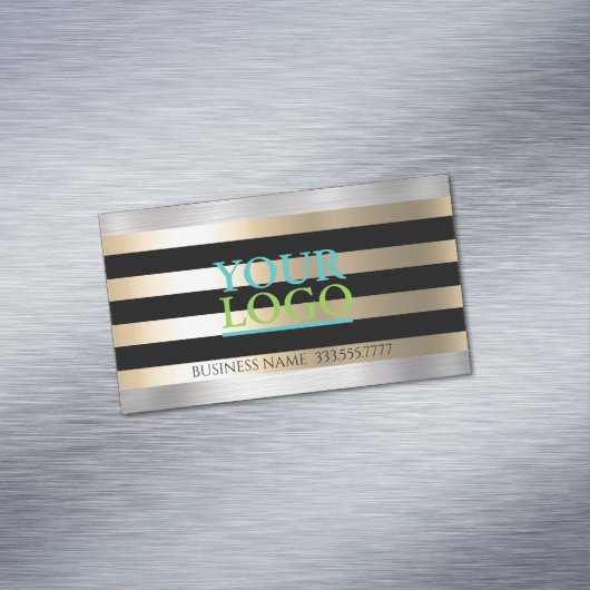 DIYあなたのロゴ金ゴールドブラシ付きスチールとブラックストライプ マグネット名刺 (インサイチュ)