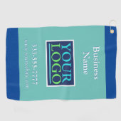 DIYあなたのロゴ、ビジネス名プロモーション、ティール（緑がかった色）&ブルー ゴルフタオル (横)