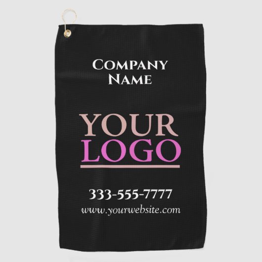 DIYあなたのロゴ、Caps、Promo、Blackでのビジネス名 ゴルフタオル (正面)